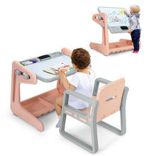 Load image into Gallery viewer, Gymax 2 in 1 Kids Easel Table & Chair Set Adjustable Art Painting Board Gray/Blue/Light Pink