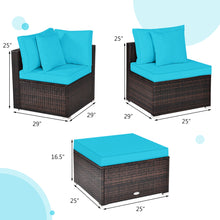 Load image into Gallery viewer, Gymax 4PCS Rattan Patio Conversation Furniture Set Yard Outdoor w/ Turquoise Cushion