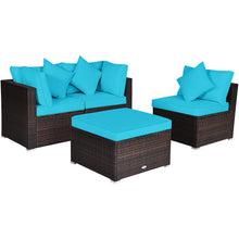 Load image into Gallery viewer, Gymax 4PCS Rattan Patio Conversation Furniture Set Yard Outdoor w/ Turquoise Cushion