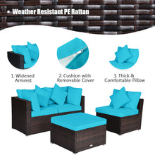 Load image into Gallery viewer, Gymax 4PCS Rattan Patio Conversation Furniture Set Yard Outdoor w/ Turquoise Cushion