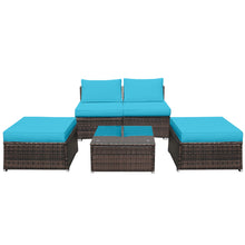 Load image into Gallery viewer, Gymax 5PCS Outdoor Patio Furniture Set w/ Coffee Table Ottoman Turquoise Cushion