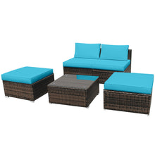 Load image into Gallery viewer, Gymax 5PCS Outdoor Patio Furniture Set w/ Coffee Table Ottoman Turquoise Cushion