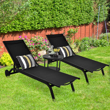 Load image into Gallery viewer, Gymax Set of 2 Patio Chaise Lounge Chair Aluminum Adjustable Recliner w/ Wheels Black