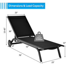 Load image into Gallery viewer, Gymax Set of 2 Patio Chaise Lounge Chair Aluminum Adjustable Recliner w/ Wheels Black