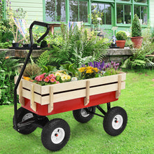 Load image into Gallery viewer, Gymax Outdoor Wagon Pulling Children Kid Garden Cart w/ Wood Railing Red 330lbs