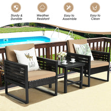 Load image into Gallery viewer, Gymax 3PCS Rattan Outdoor Bistro Set Patio Conversation Furniture Set w/ Cushions
