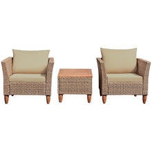 Load image into Gallery viewer, Gymax 3PCS Patio Cushioned Conversation Furniture Set w/ Wooden Table Top & Feet