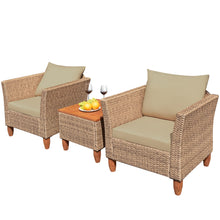 Load image into Gallery viewer, Gymax 3PCS Patio Cushioned Conversation Furniture Set w/ Wooden Table Top & Feet