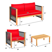 Load image into Gallery viewer, Gymax 4PCS Acacia Wood Outdoor Patio Furniture Conversation Set W/ Red Cushions
