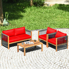 Load image into Gallery viewer, Gymax 4PCS Acacia Wood Outdoor Patio Furniture Conversation Set W/ Red Cushions