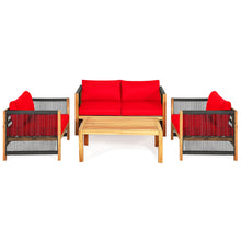 Load image into Gallery viewer, Gymax 4PCS Acacia Wood Outdoor Patio Furniture Conversation Set W/ Red Cushions