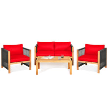 Load image into Gallery viewer, Gymax 4PCS Acacia Wood Outdoor Patio Furniture Conversation Set W/ Red Cushions