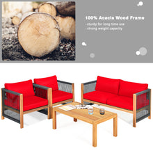 Load image into Gallery viewer, Gymax 4PCS Acacia Wood Outdoor Patio Furniture Conversation Set W/ Red Cushions