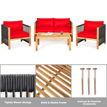 Load image into Gallery viewer, Gymax 4PCS Acacia Wood Outdoor Patio Furniture Conversation Set W/ Red Cushions