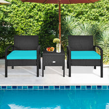 Load image into Gallery viewer, Gymax 3PCS Rattan Patio Conversation Furniture Set w/ Storage Table Turquoise Cushion