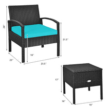 Load image into Gallery viewer, Gymax 3PCS Rattan Patio Conversation Furniture Set w/ Storage Table Turquoise Cushion