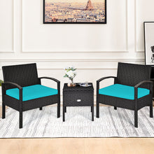 Load image into Gallery viewer, Gymax 3PCS Rattan Patio Conversation Furniture Set w/ Storage Table Turquoise Cushion