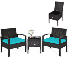 Load image into Gallery viewer, Gymax 3PCS Rattan Patio Conversation Furniture Set w/ Storage Table Turquoise Cushion