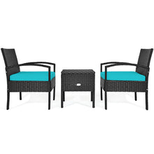Load image into Gallery viewer, Gymax 3PCS Rattan Patio Conversation Furniture Set w/ Storage Table Turquoise Cushion