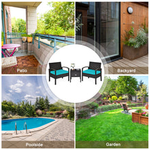 Load image into Gallery viewer, Gymax 3PCS Rattan Patio Conversation Furniture Set w/ Storage Table Turquoise Cushion
