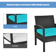 Load image into Gallery viewer, Gymax 3PCS Rattan Patio Conversation Furniture Set w/ Storage Table Turquoise Cushion