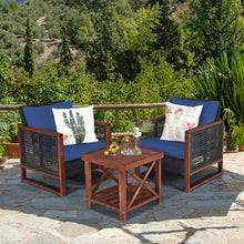 Load image into Gallery viewer, Gymax 3PCS Rattan Wicker Patio Conversation Set Outdoor Furniture Set w/ Navy Cushion