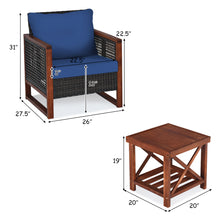 Load image into Gallery viewer, Gymax 3PCS Rattan Wicker Patio Conversation Set Outdoor Furniture Set w/ Navy Cushion