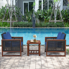 Load image into Gallery viewer, Gymax 3PCS Rattan Wicker Patio Conversation Set Outdoor Furniture Set w/ Navy Cushion