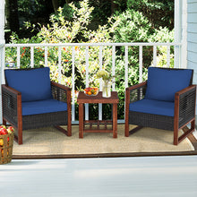 Load image into Gallery viewer, Gymax 3PCS Rattan Wicker Patio Conversation Set Outdoor Furniture Set w/ Navy Cushion