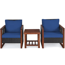 Load image into Gallery viewer, Gymax 3PCS Rattan Wicker Patio Conversation Set Outdoor Furniture Set w/ Navy Cushion