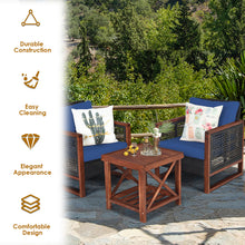 Load image into Gallery viewer, Gymax 3PCS Rattan Wicker Patio Conversation Set Outdoor Furniture Set w/ Navy Cushion