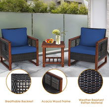Load image into Gallery viewer, Gymax 3PCS Rattan Wicker Patio Conversation Set Outdoor Furniture Set w/ Navy Cushion