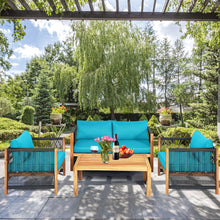 Load image into Gallery viewer, Gymax 4PCS Acacia Wood Outdoor Patio Furniture Conversation Set W/ Turquoise Cushions