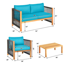 Load image into Gallery viewer, Gymax 4PCS Acacia Wood Outdoor Patio Furniture Conversation Set W/ Turquoise Cushions