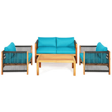Load image into Gallery viewer, Gymax 4PCS Acacia Wood Outdoor Patio Furniture Conversation Set W/ Turquoise Cushions