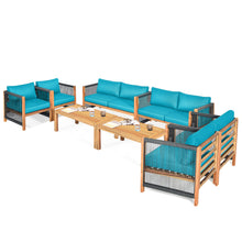 Load image into Gallery viewer, Gymax 8PCS Acacia Wood Outdoor Patio Furniture Conversation Set W/ Turquoise Cushions