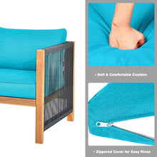 Load image into Gallery viewer, Gymax 8PCS Acacia Wood Outdoor Patio Furniture Conversation Set W/ Turquoise Cushions