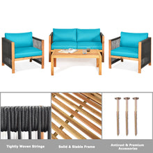 Load image into Gallery viewer, Gymax 8PCS Acacia Wood Outdoor Patio Furniture Conversation Set W/ Turquoise Cushions