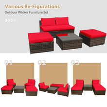 Load image into Gallery viewer, Gymax 5PCS Outdoor Patio Furniture Set w/ Coffee Table Ottoman Red Cushion
