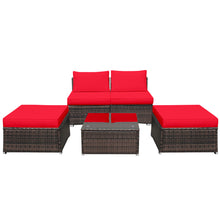 Load image into Gallery viewer, Gymax 5PCS Outdoor Patio Furniture Set w/ Coffee Table Ottoman Red Cushion