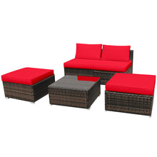 Load image into Gallery viewer, Gymax 5PCS Outdoor Patio Furniture Set w/ Coffee Table Ottoman Red Cushion