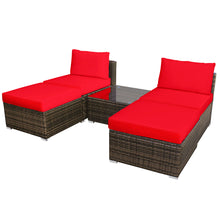 Load image into Gallery viewer, Gymax 5PCS Outdoor Patio Furniture Set w/ Coffee Table Ottoman Red Cushion