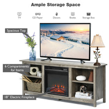 Load image into Gallery viewer, Gymax 58'' 2-Tier Fireplace TV Stand W/18'' Electric Fireplace up to 65'' Grey