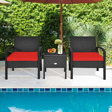 Load image into Gallery viewer, Gymax 3PCS Rattan Patio Conversation Furniture Set w/ Storage Table Red Cushion