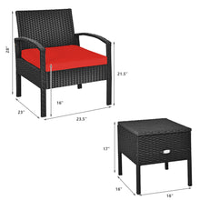 Load image into Gallery viewer, Gymax 3PCS Rattan Patio Conversation Furniture Set w/ Storage Table Red Cushion