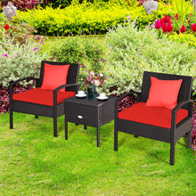 Load image into Gallery viewer, Gymax 3PCS Rattan Patio Conversation Furniture Set w/ Storage Table Red Cushion