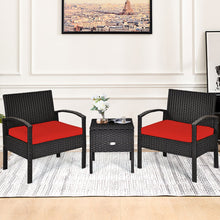 Load image into Gallery viewer, Gymax 3PCS Rattan Patio Conversation Furniture Set w/ Storage Table Red Cushion