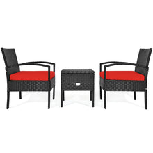 Load image into Gallery viewer, Gymax 3PCS Rattan Patio Conversation Furniture Set w/ Storage Table Red Cushion