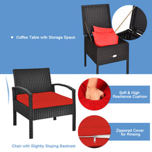 Load image into Gallery viewer, Gymax 3PCS Rattan Patio Conversation Furniture Set w/ Storage Table Red Cushion