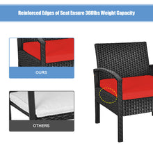 Load image into Gallery viewer, Gymax 3PCS Rattan Patio Conversation Furniture Set w/ Storage Table Red Cushion